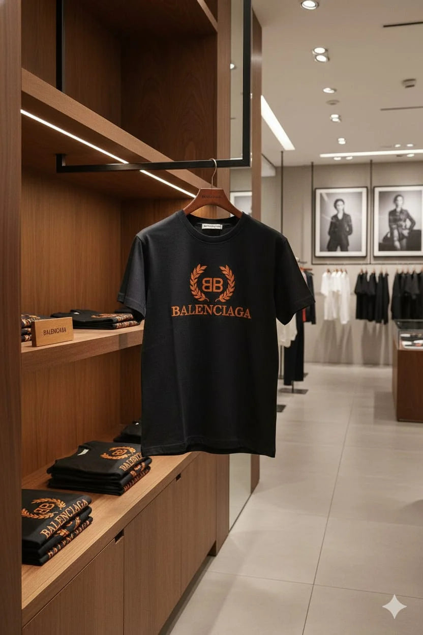 BALENCIAGA || Women’s BB Laurel Logo T-Shirt – Premium Cotton Streetwear Tee | Designer Short Sleeve Top in Black, Olive, Mustard & Sage