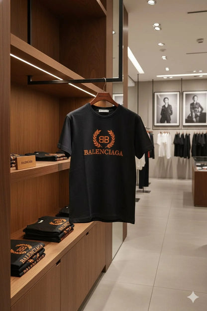 BALENCIAGA || Women’s BB Laurel Logo T-Shirt – Premium Cotton Streetwear Tee | Designer Short Sleeve Top in Black, Olive, Mustard & Sage