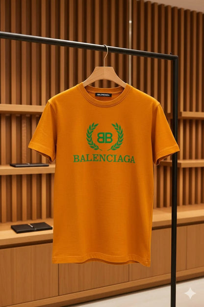 BALENCIAGA || Women’s BB Laurel Logo T-Shirt – Premium Cotton Streetwear Tee | Designer Short Sleeve Top in Black, Olive, Mustard & Sage