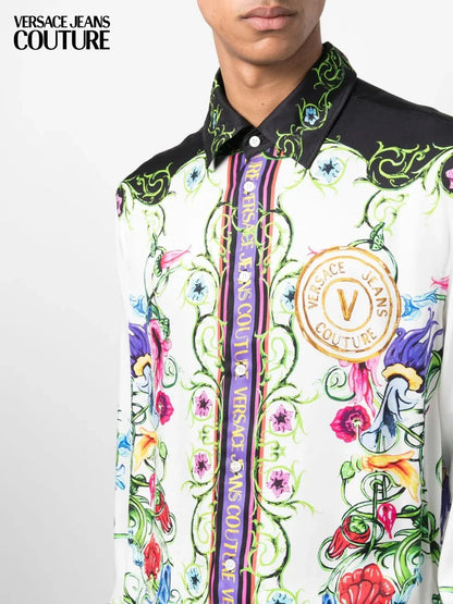 VERSACE JEANS COUTURE || Men’s Baroque V-Logo Silk-Finish Shirt - Heritage Print Collection- FASHION MYST