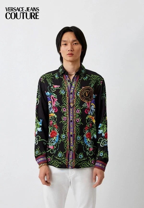 VERSACE JEANS COUTURE || Men’s Baroque V-Logo Silk-Finish Shirt - Heritage Print Collection- FASHION MYST