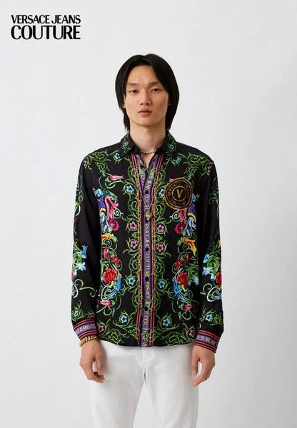 VERSACE JEANS COUTURE || Men’s Baroque V-Logo Silk-Finish Shirt - Heritage Print Collection- FASHION MYST