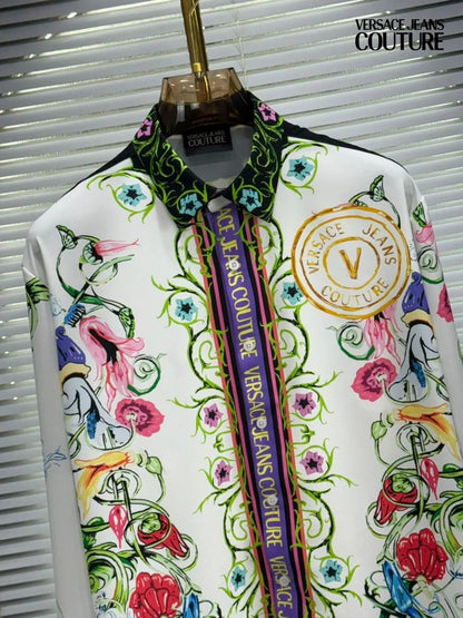 VERSACE JEANS COUTURE || Men’s Baroque V-Logo Silk-Finish Shirt - Heritage Print Collection- FASHION MYST
