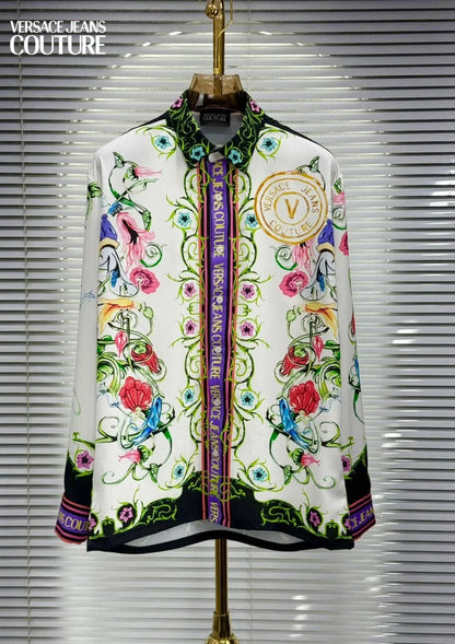 VERSACE JEANS COUTURE || Men’s Baroque V-Logo Silk-Finish Shirt - Heritage Print Collection- FASHION MYST