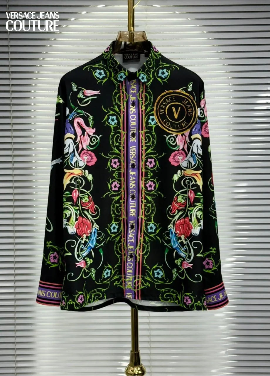 VERSACE JEANS COUTURE || Men’s Baroque V-Logo Silk-Finish Shirt - Heritage Print Collection- FASHION MYST