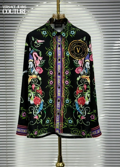 VERSACE JEANS COUTURE || Men’s Baroque V-Logo Silk-Finish Shirt - Heritage Print Collection- FASHION MYST