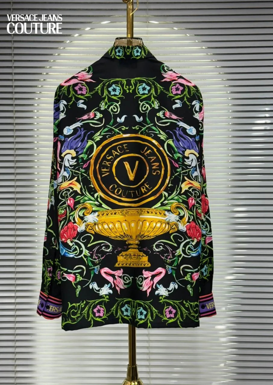 VERSACE JEANS COUTURE || Men’s Baroque V-Logo Silk-Finish Shirt - Heritage Print Collection- FASHION MYST