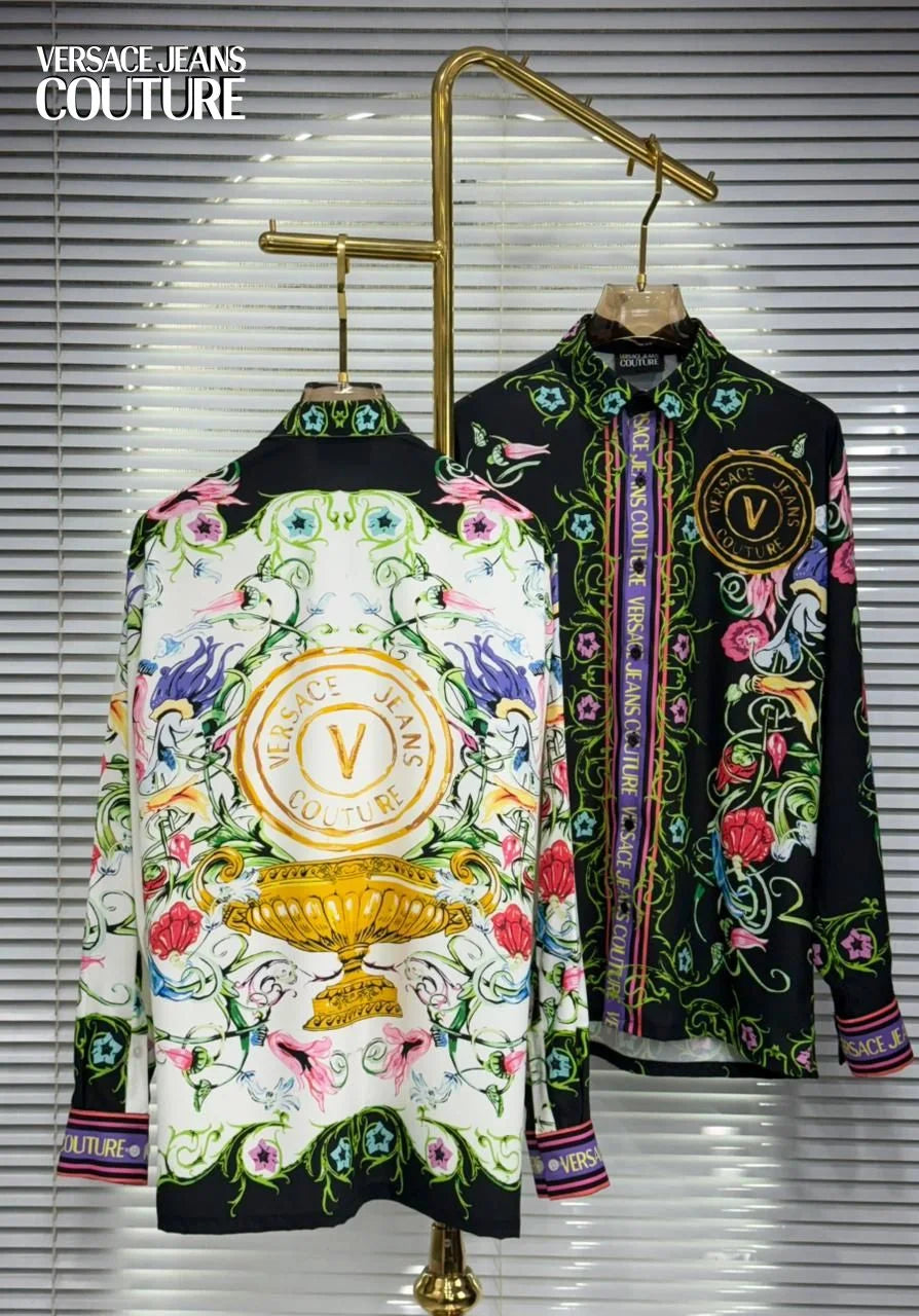 VERSACE JEANS COUTURE || Men’s Baroque V-Logo Silk-Finish Shirt - Heritage Print Collection- FASHION MYST