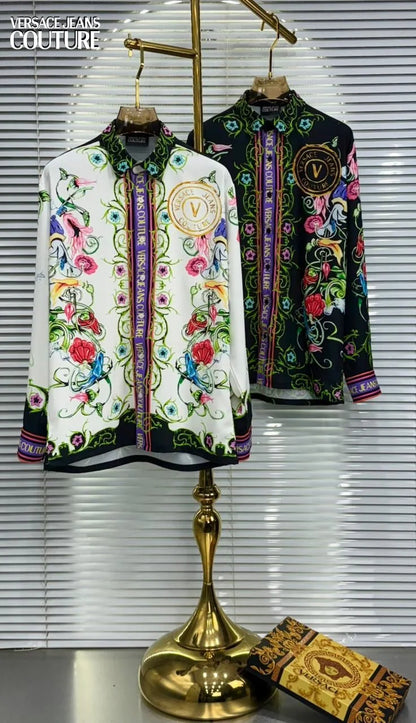 VERSACE JEANS COUTURE || Men’s Baroque V-Logo Silk-Finish Shirt - Heritage Print Collection- FASHION MYST