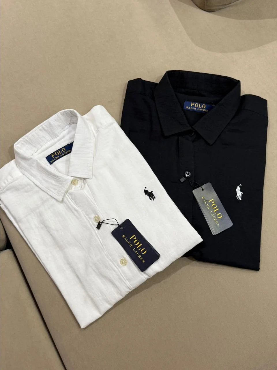 POLO RALPH LAUREN || Women’s Relaxed Fit Linen Shirt – Iconic Pony Embroidery | Lightweight Designer Button-Down in Black & White