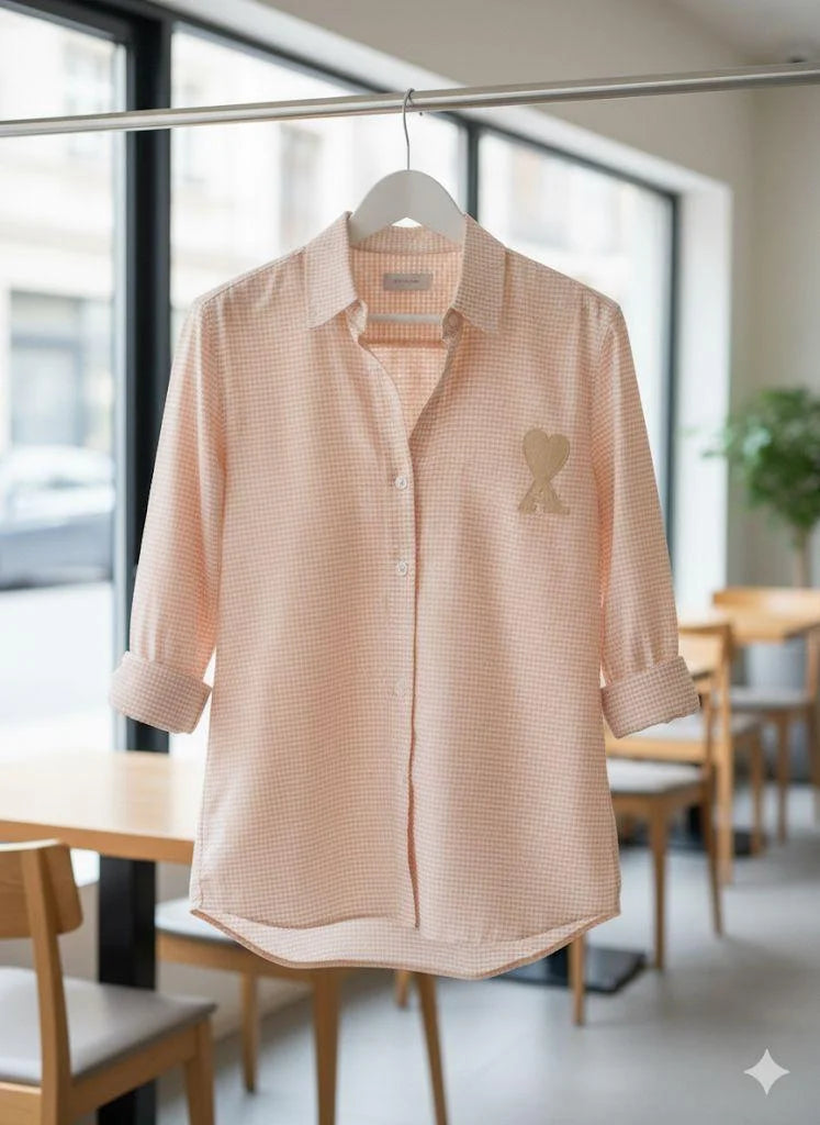AMI PARIS || Women’s Ami de Coeur Gingham Seersucker Shirt – Embroidered Heart Logo