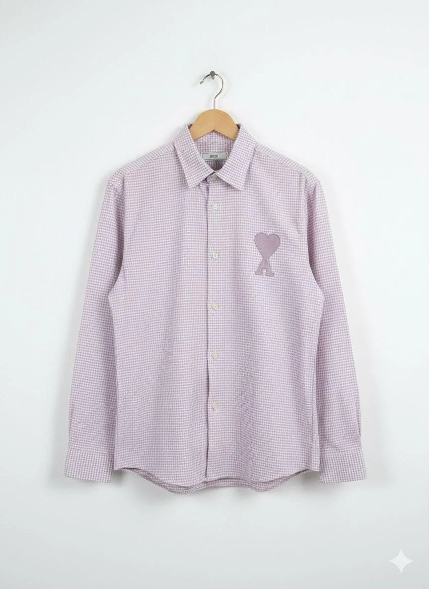 AMI PARIS || Women’s Ami de Coeur Gingham Seersucker Shirt – Embroidered Heart Logo
