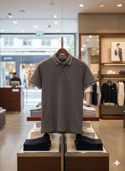 HUGO BOSS || Men's Slim-Fit Luxury Polo Shirt – Signature Tipped Collar & Cuff Design