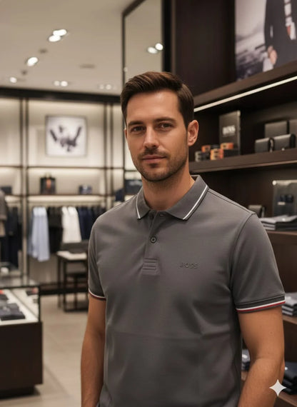 HUGO BOSS || Men's Slim-Fit Luxury Polo Shirt – Signature Tipped Collar & Cuff Design