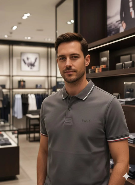 HUGO BOSS || Men's Slim-Fit Luxury Polo Shirt – Signature Tipped Collar & Cuff Design