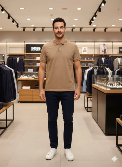 HUGO BOSS || Men's Slim-Fit Luxury Polo Shirt – Signature Tipped Collar & Cuff Design