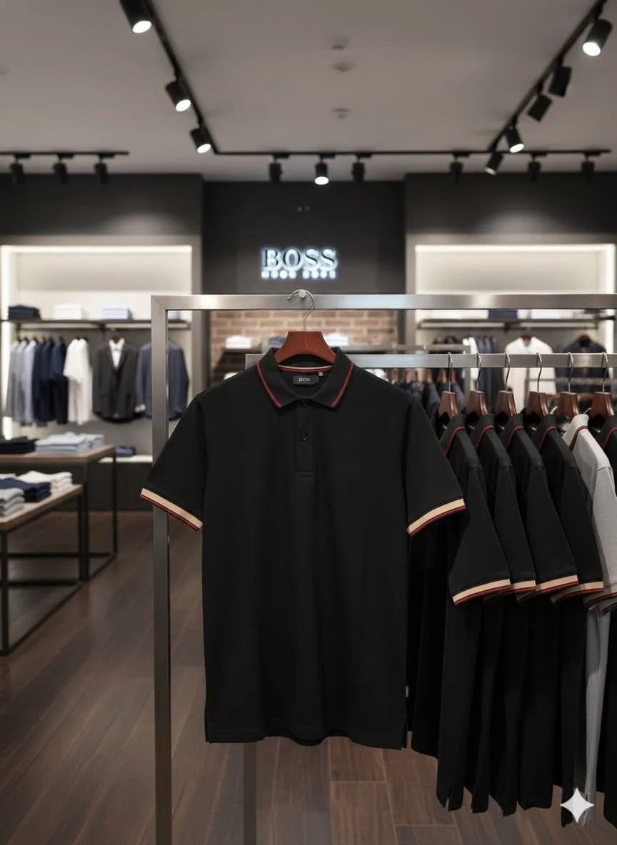 HUGO BOSS || Men's Slim-Fit Luxury Polo Shirt – Signature Tipped Collar & Cuff Design