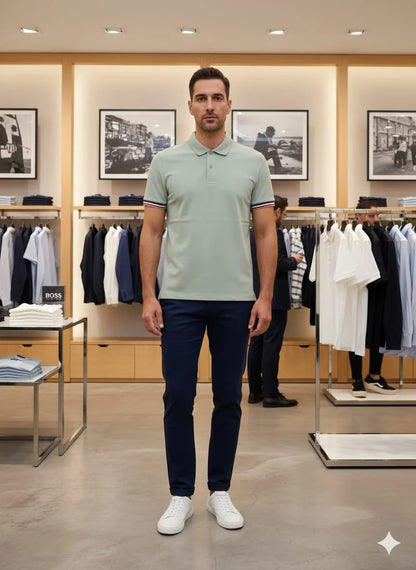 HUGO BOSS || Men's Slim-Fit Luxury Polo Shirt – Signature Tipped Collar & Cuff Design