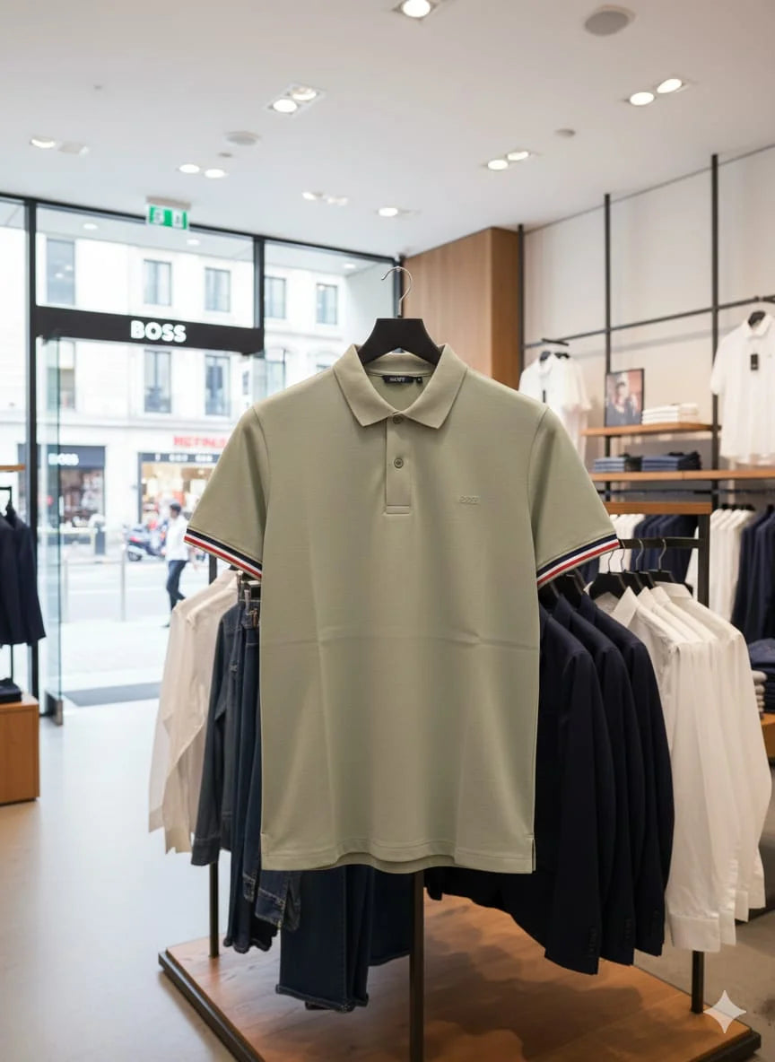 HUGO BOSS || Men's Slim-Fit Luxury Polo Shirt – Signature Tipped Collar & Cuff Design