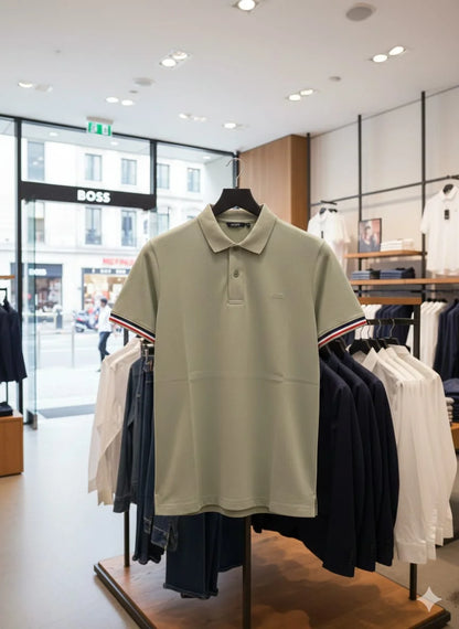 HUGO BOSS || Men's Slim-Fit Luxury Polo Shirt – Signature Tipped Collar & Cuff Design