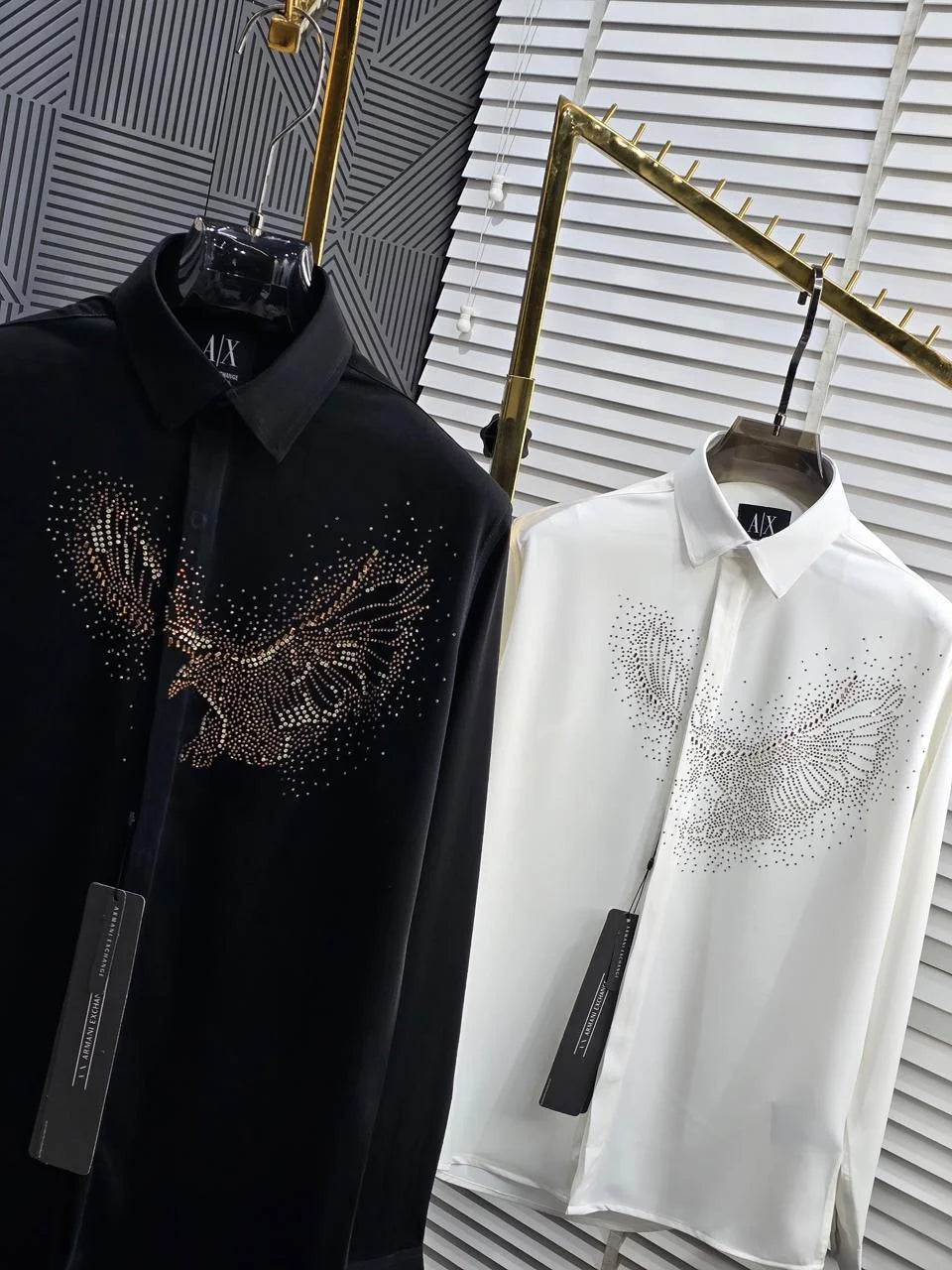 ARM*NI EXCH*NGE || Men's Studded Eagle Slim-Fit Button-Down Shirt – Available in Black & White