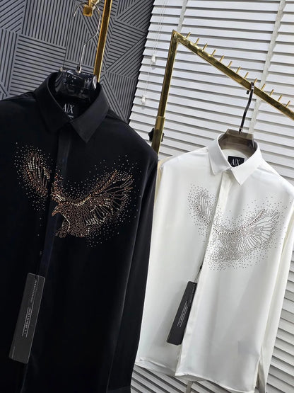 ARM*NI EXCH*NGE || Men's Studded Eagle Slim-Fit Button-Down Shirt – Available in Black & White