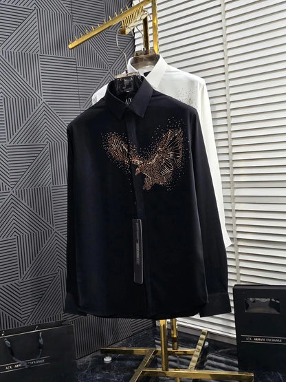 ARM*NI EXCH*NGE || Men's Studded Eagle Slim-Fit Button-Down Shirt – Available in Black & White