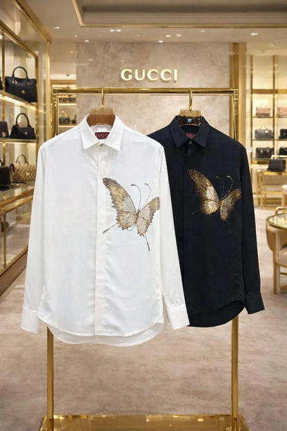 GUCCI || Men's Embroidered Butterfly Silk-Cotton Shirt – Limited Edition Crystal Embellished Button-Down