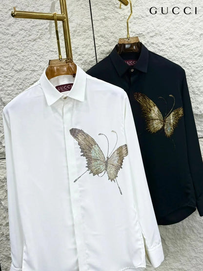 GUCCI || Men's Embroidered Butterfly Silk-Cotton Shirt – Limited Edition Crystal Embellished Button-Down