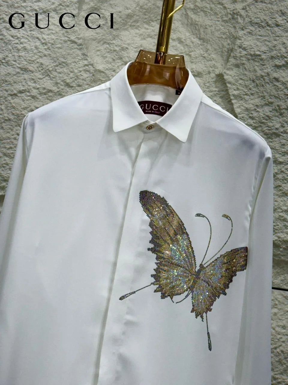 GUCCI || Men's Embroidered Butterfly Silk-Cotton Shirt – Limited Edition Crystal Embellished Button-Down