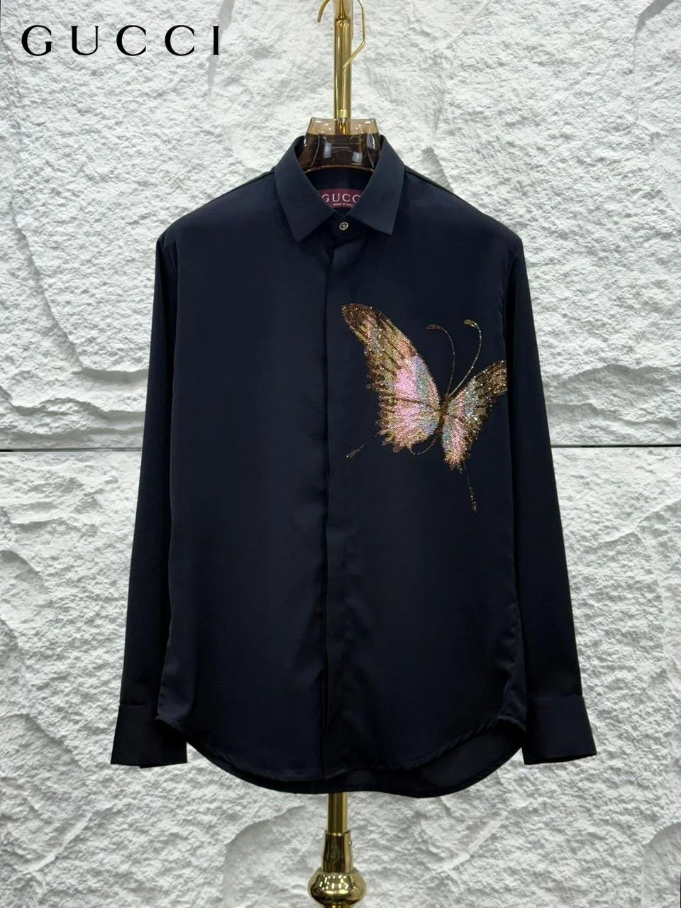 GUCCI || Men's Embroidered Butterfly Silk-Cotton Shirt – Limited Edition Crystal Embellished Button-Down