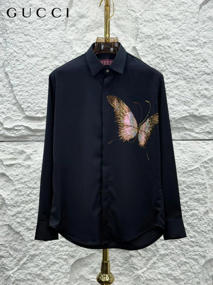 GUCCI || Men's Embroidered Butterfly Silk-Cotton Shirt – Limited Edition Crystal Embellished Button-Down