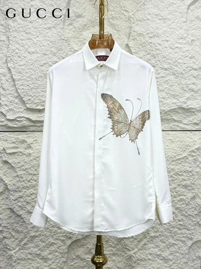 GUCCI || Men's Embroidered Butterfly Silk-Cotton Shirt – Limited Edition Crystal Embellished Button-Down