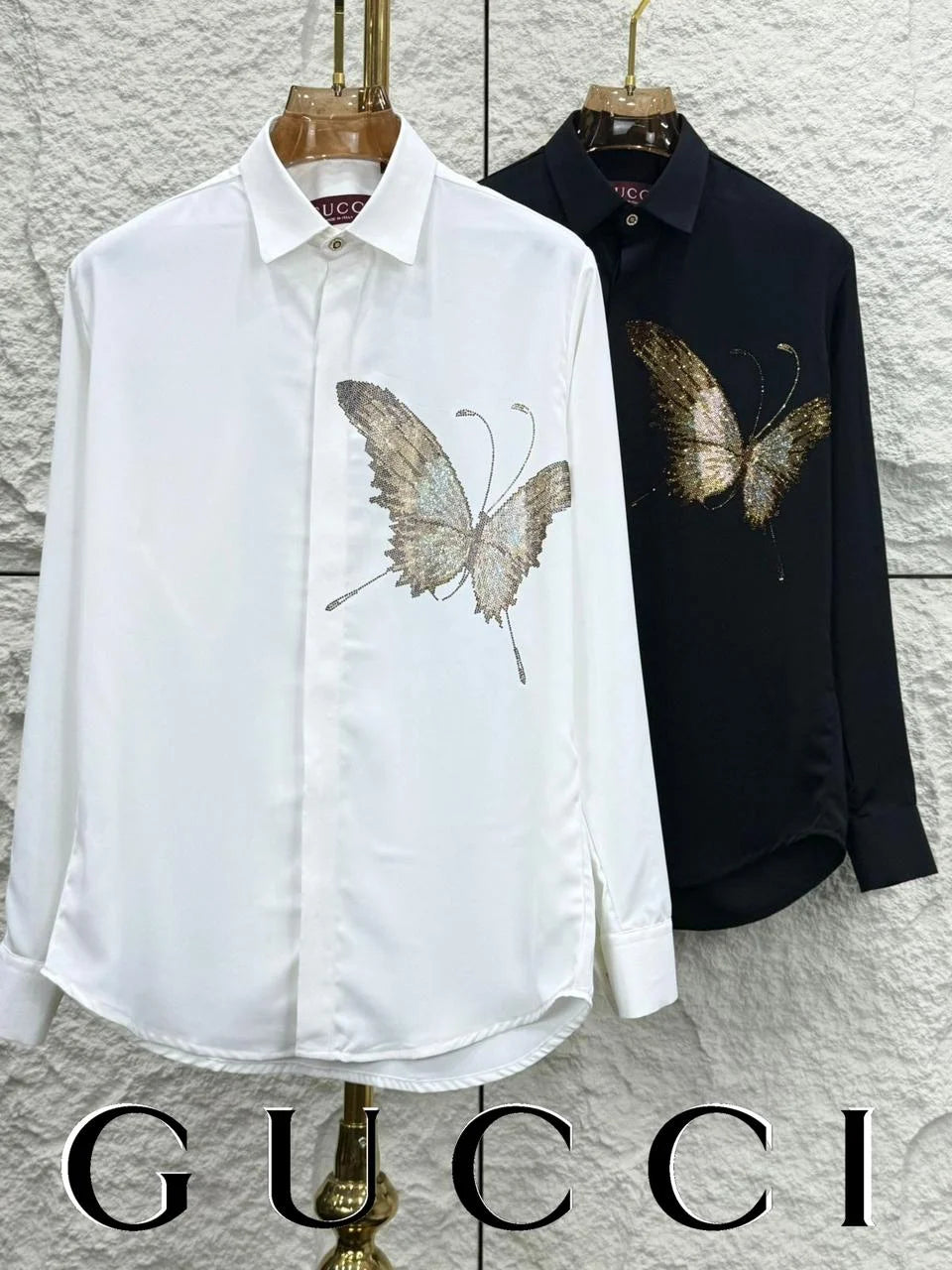 GUCCI || Men's Embroidered Butterfly Silk-Cotton Shirt – Limited Edition Crystal Embellished Button-Down