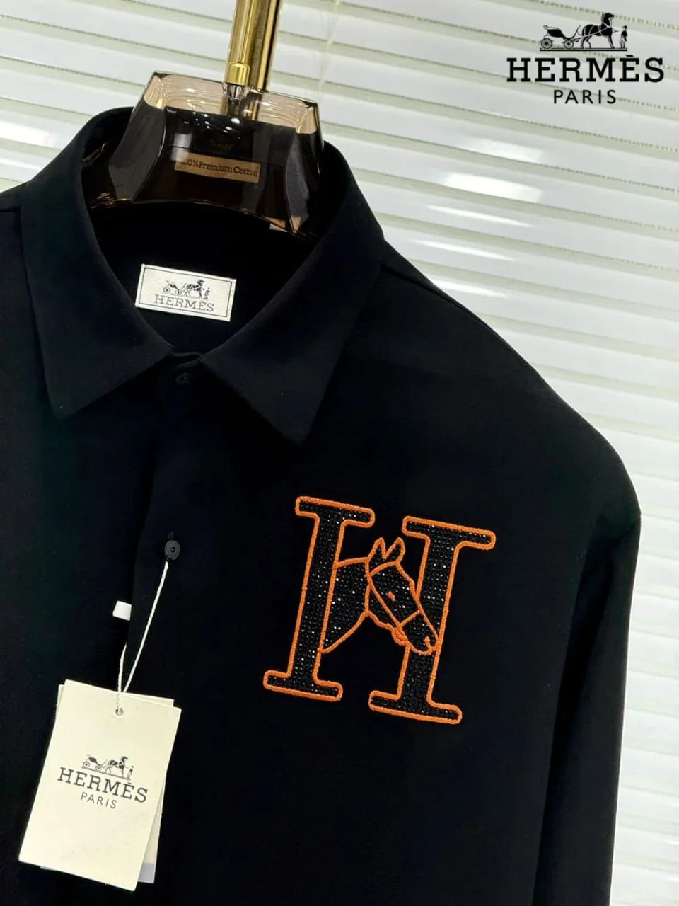 HERMES || "H-Equus" Signature Embroidered Button-Down – Limited Edition Luxury Dress Shirt