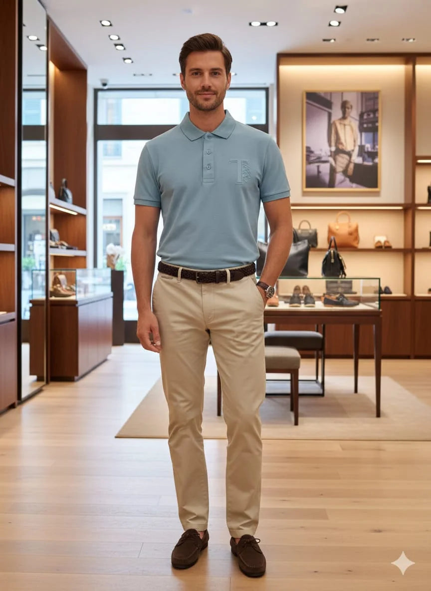 TOD'S || Men’s Monogram Piqué Polo Shirt – Slim Fit Short Sleeve with Embroidered Lion T-Logo