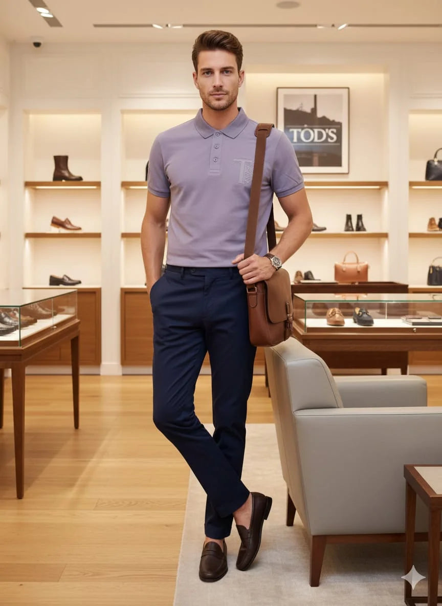 TOD'S || Men’s Monogram Piqué Polo Shirt – Slim Fit Short Sleeve with Embroidered Lion T-Logo