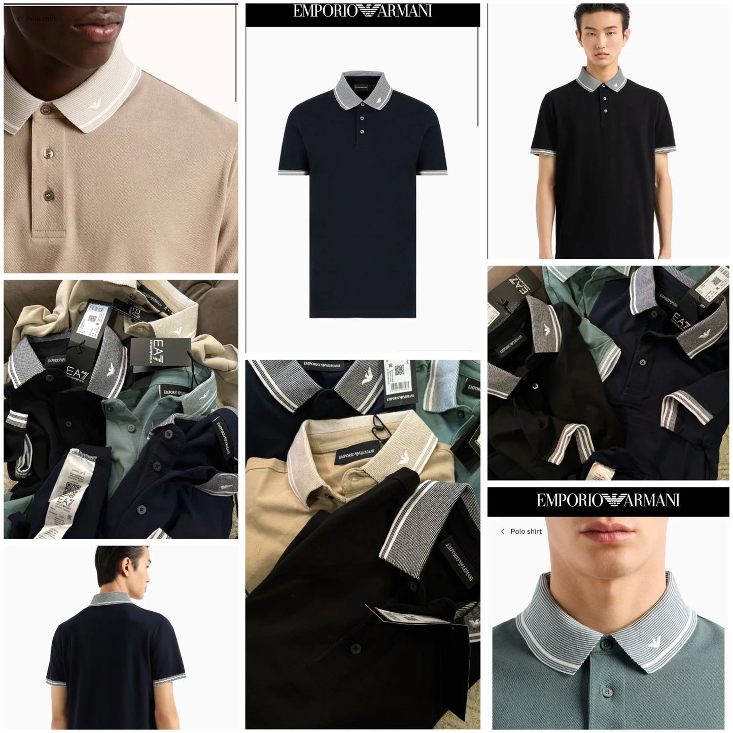 EMP*RIO AR*ANI || Men's Slim-Fit Piqué Polo Shirt with Contrast Piped Collar & Logo Detail