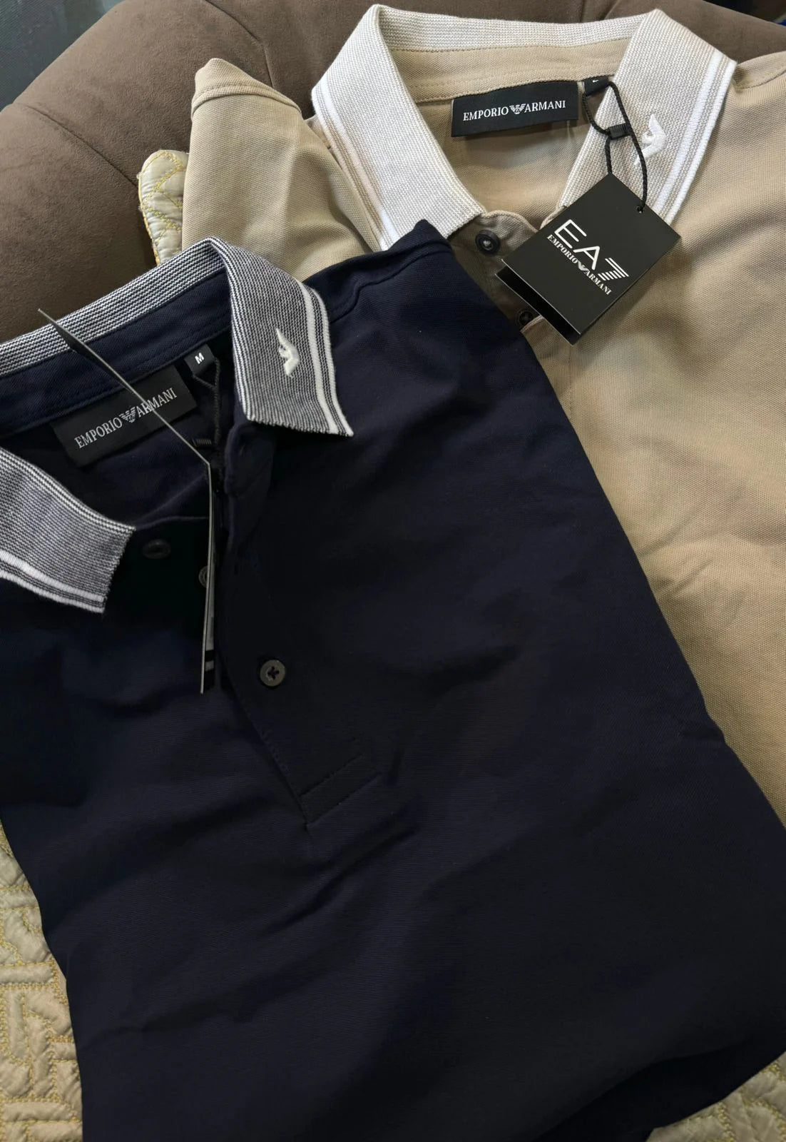 EMP*RIO AR*ANI || Men's Slim-Fit Piqué Polo Shirt with Contrast Piped Collar & Logo Detail