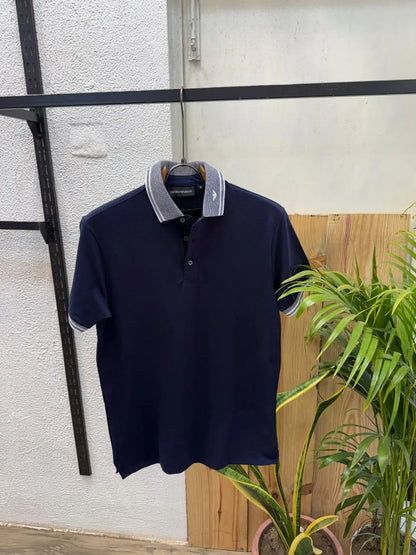 EMP*RIO AR*ANI || Men's Slim-Fit Piqué Polo Shirt with Contrast Piped Collar & Logo Detail