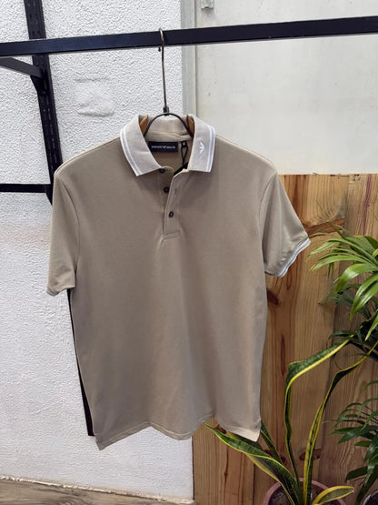 EMP*RIO AR*ANI || Men's Slim-Fit Piqué Polo Shirt with Contrast Piped Collar & Logo Detail