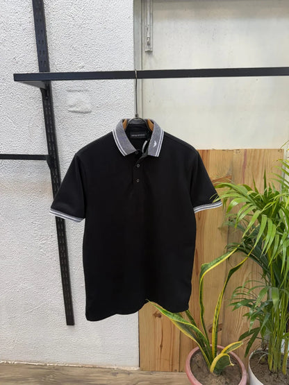 EMP*RIO AR*ANI || Men's Slim-Fit Piqué Polo Shirt with Contrast Piped Collar & Logo Detail