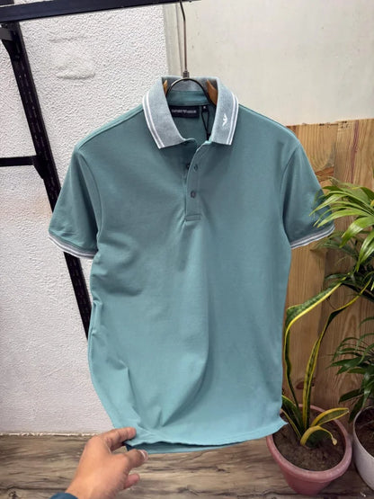 EMP*RIO AR*ANI || Men's Slim-Fit Piqué Polo Shirt with Contrast Piped Collar & Logo Detail