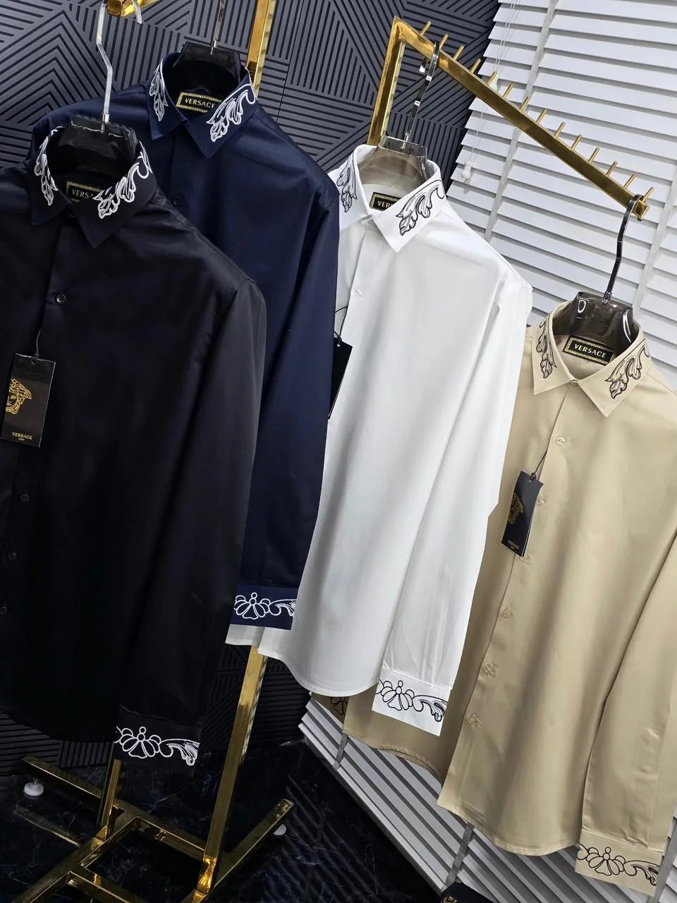 VERSACE || Embroidered Barocco Collar & Cuff Button-Down Shirt – Luxury Slim Fit Cotton Dress Shirt