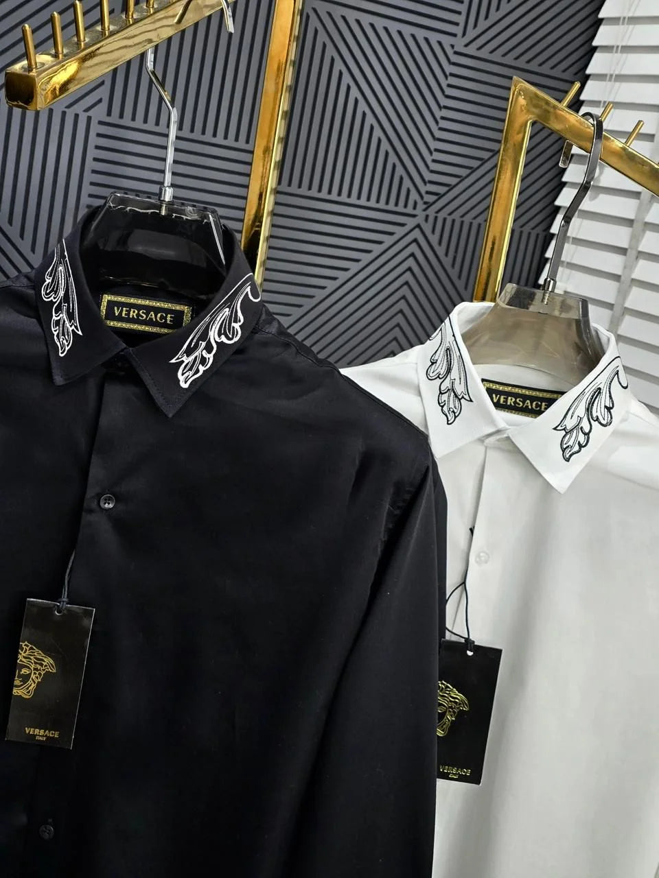 VERSACE || Embroidered Barocco Collar & Cuff Button-Down Shirt – Luxury Slim Fit Cotton Dress Shirt