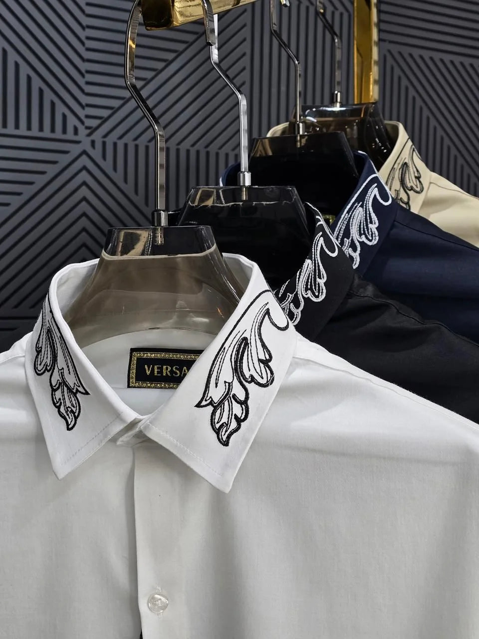 VERSACE || Embroidered Barocco Collar & Cuff Button-Down Shirt – Luxury Slim Fit Cotton Dress Shirt