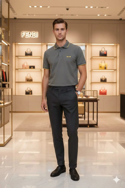 FENDI || Men's Bag Bugs Eyes Polo Shirt – Contrast Tipped Piqué Cotton