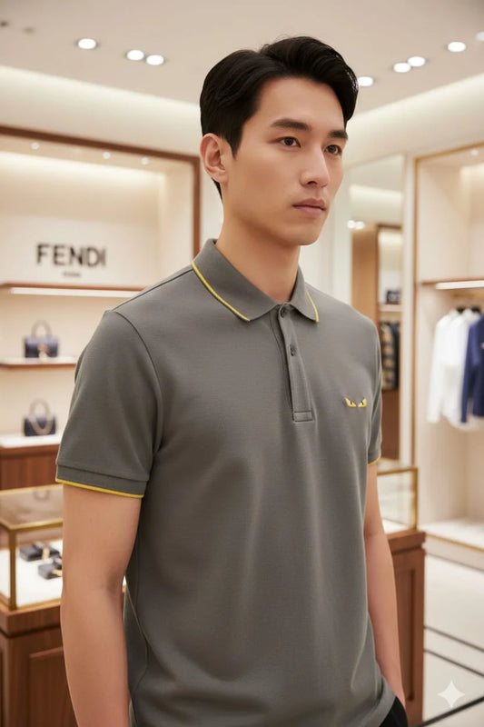 FENDI || Men's Bag Bugs Eyes Polo Shirt – Contrast Tipped Piqué Cotton