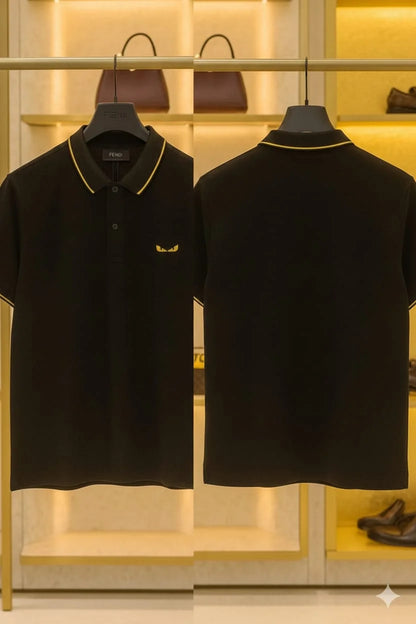 FENDI || Men's Bag Bugs Eyes Polo Shirt – Contrast Tipped Piqué Cotton