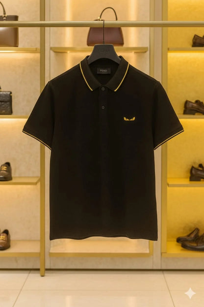 FENDI || Men's Bag Bugs Eyes Polo Shirt – Contrast Tipped Piqué Cotton